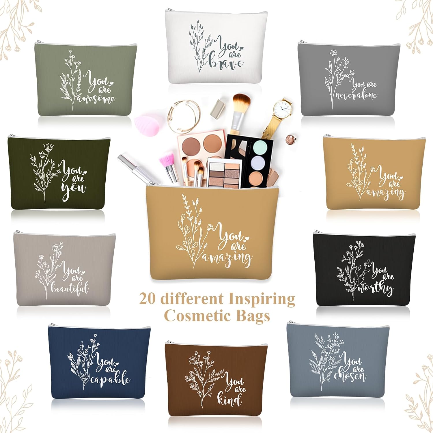 Coume 20 Pcs Employee Appreciation Gift Inspirational Canvas Makeup Bag Cosmetic Bag Zipper Travel Toiletry Pouch Bulk Gifts for Women Coworker Friend(Aesthetic) - Image 5