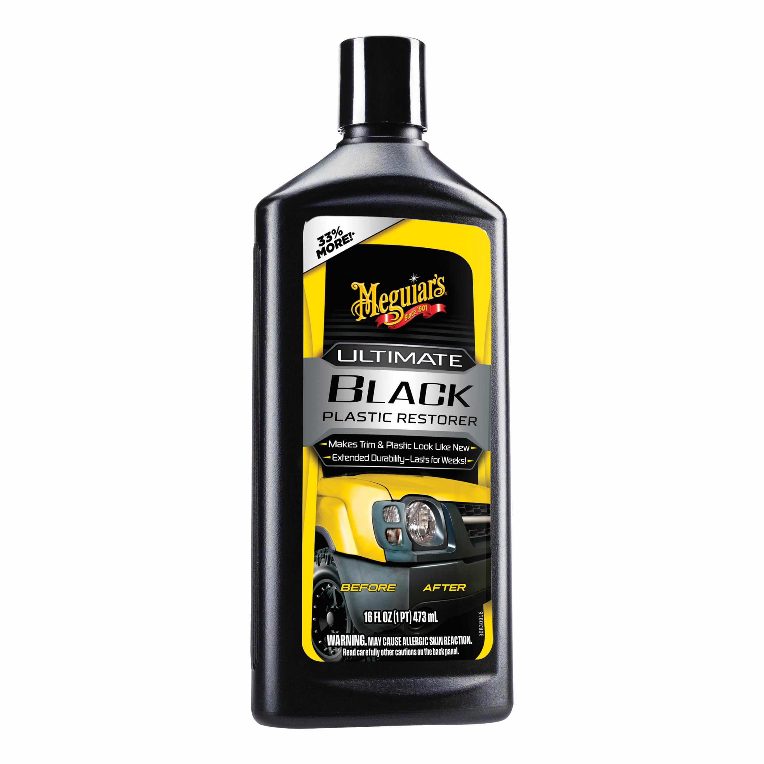 Meguiar's G15812EU Rénovateur Plastiques extérieurs Noirs Ultimate - Restaurateur Plastique - Éclat Garnitures Noires - Revitalisant Aspect Neuf - 473 ML, Noir