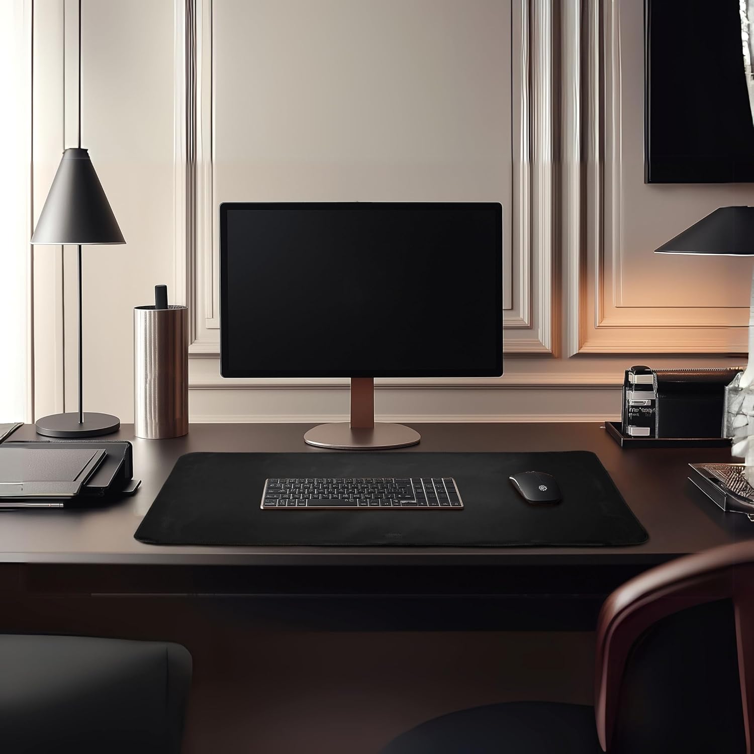 LEATHER VILLAGE Real Leather Desk Pad (3mm) Thick Double Layer Desk Mat Cover Blotter Large Full Grain Protector for Keyboard, Mouse & Laptop – Office Table Mat & Desktop Accessories–(32''x16'')-Black