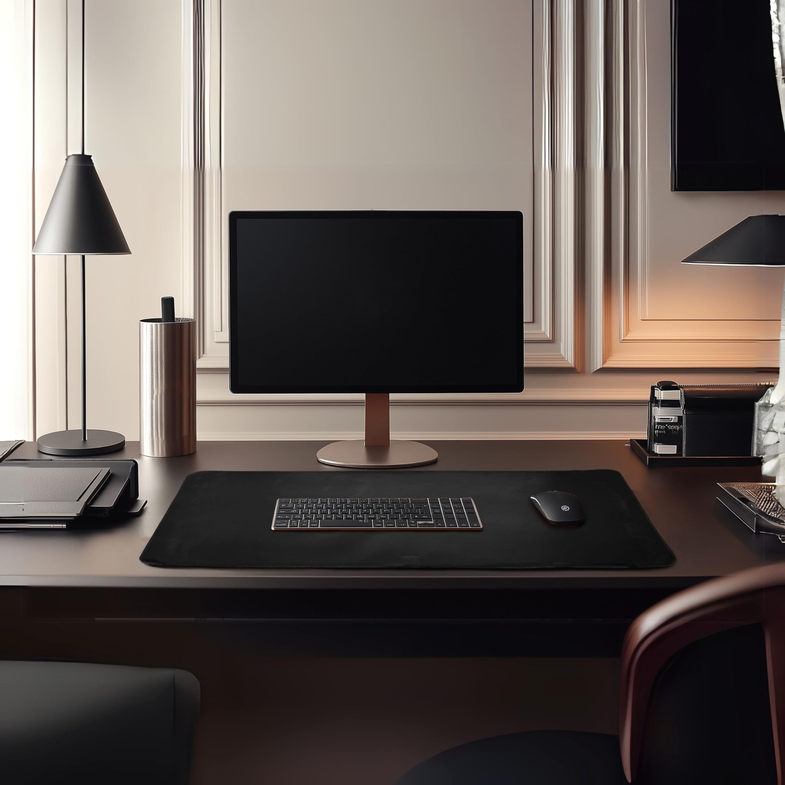 LEATHER VILLAGE Sous-main de bureau en cuir véritable (3 mm) d'épaisseur double couche – Grand sous-main protecteur pleine fleur pour clavier, souris et ordinateur portable – Tapis de table de bureau