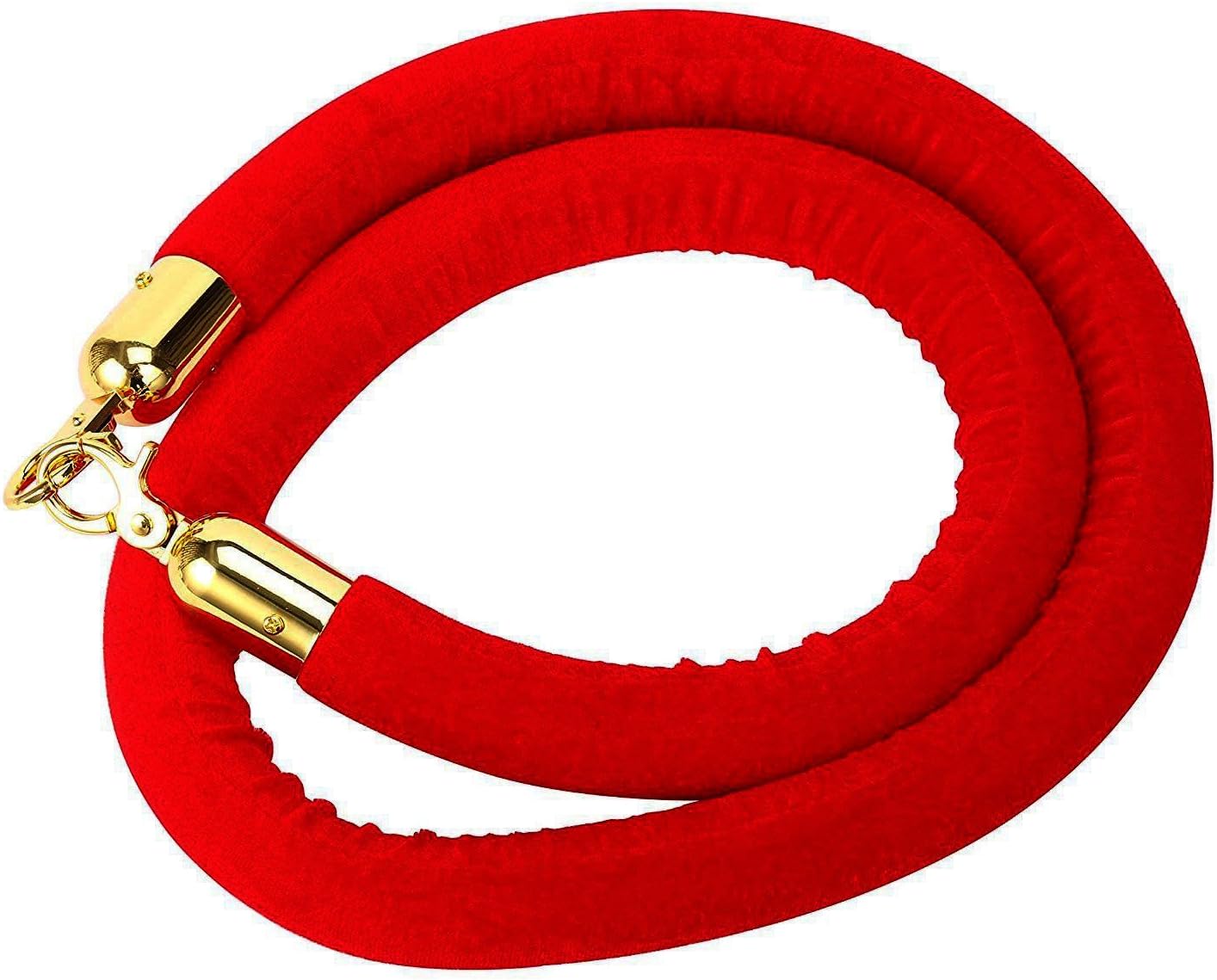 5-Feet Red Barrier Rope Crowd Control Stanchion Queue Line Velvet Rope with Gold Plated Hooks, 60-Inch