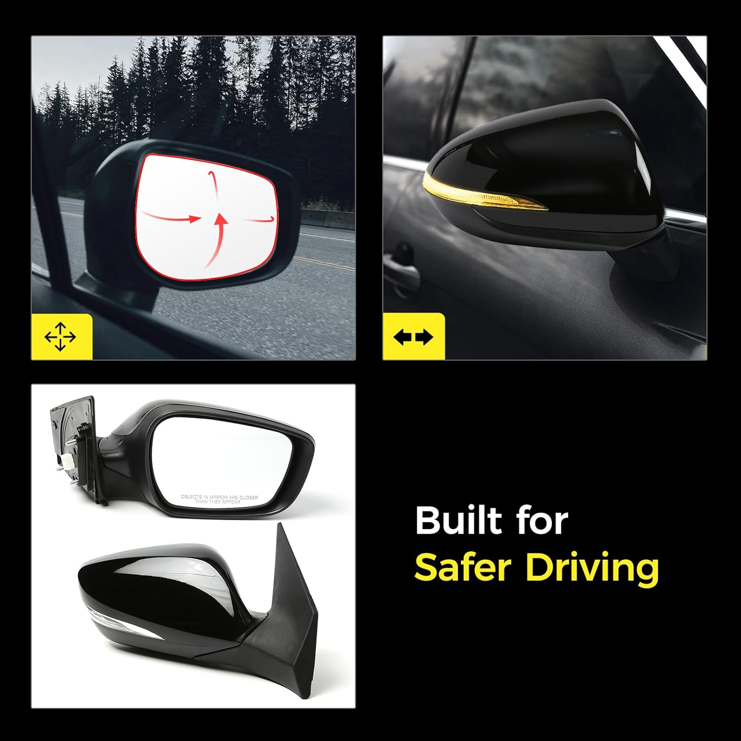 Passenger Side Mirror (Right/RH) Compatible with Hyundai Elantra 2011-2013, Power Adjust, Manual-Folding, w/Turn Signal, 5-Pin Connector, Black Housing, Replaces 87620-3Y100, HY1321179