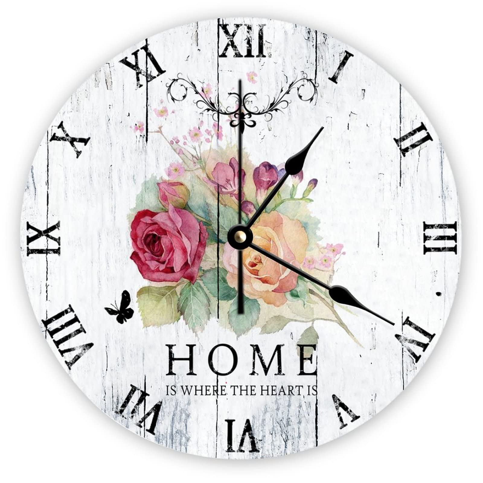 Horloge murale silencieuse Shabby Chic Mighun grand cadran pour chambre et bureau