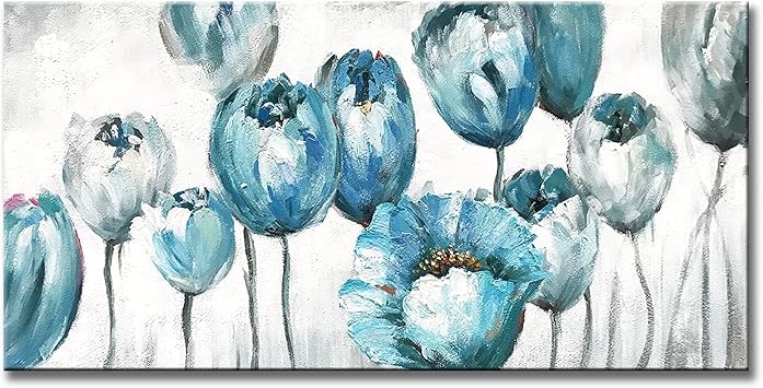 Amazon Co Jp 絵画 インテリア おしゃれアートパネル 絵画 手描き油絵 青いチューリップ インテリア 壁掛け 抽象画 自然画 45 90 北欧風 おしゃれ 引っ越しプレゼント 新築装飾 ホーム キッチン