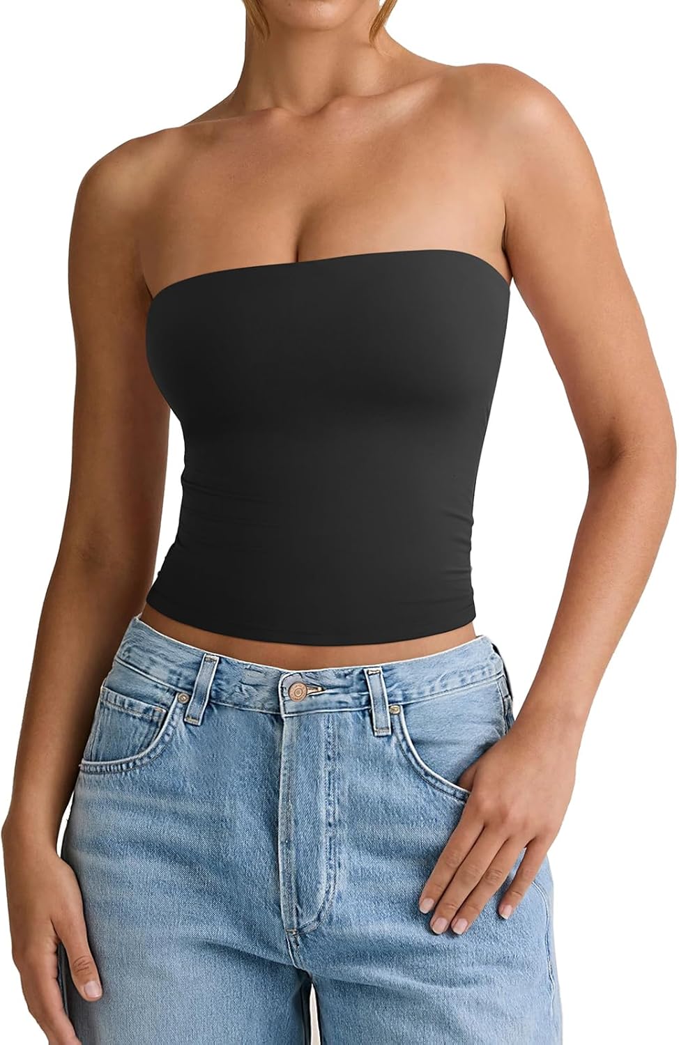 PINKMSTYLE Padded Tube Top with Bulit in Bra Strapless Bandeau Tops Double Lined Cute Going Out Tank Tops for Womens - Image 2