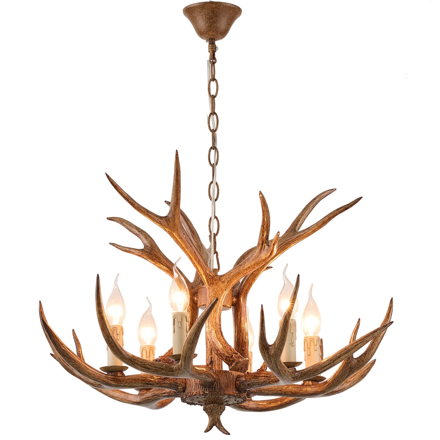 Lustre en bois de cerf chaleureux pour créer une ambiance chalet de montagne dans le salon