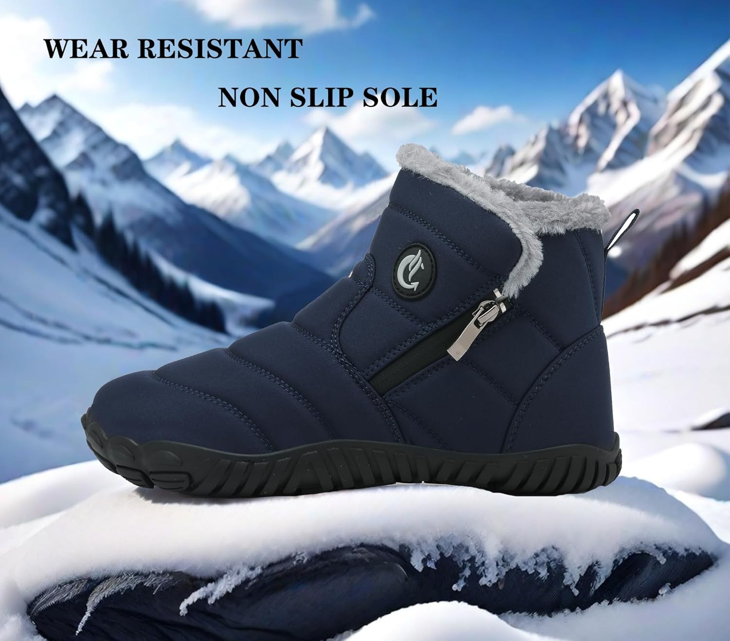 Womens Fur Lined Snow Boots Ladies Warm Winter Boots Non Slip Outdoor Boot Fashion Zip Booties