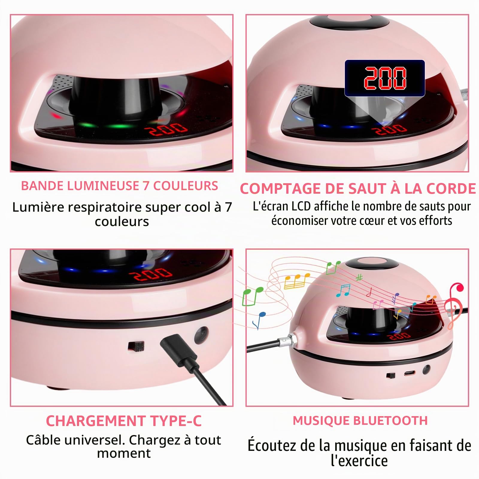Corde à Sauter Électronique, Machine à Sauter Intelligente avec Télécommande, avec 10 Niveaux de Vitesse, Compteur D'affichage LED, Musique Bluetooth, Appareil D'entraînement pour Enfants et Adultes