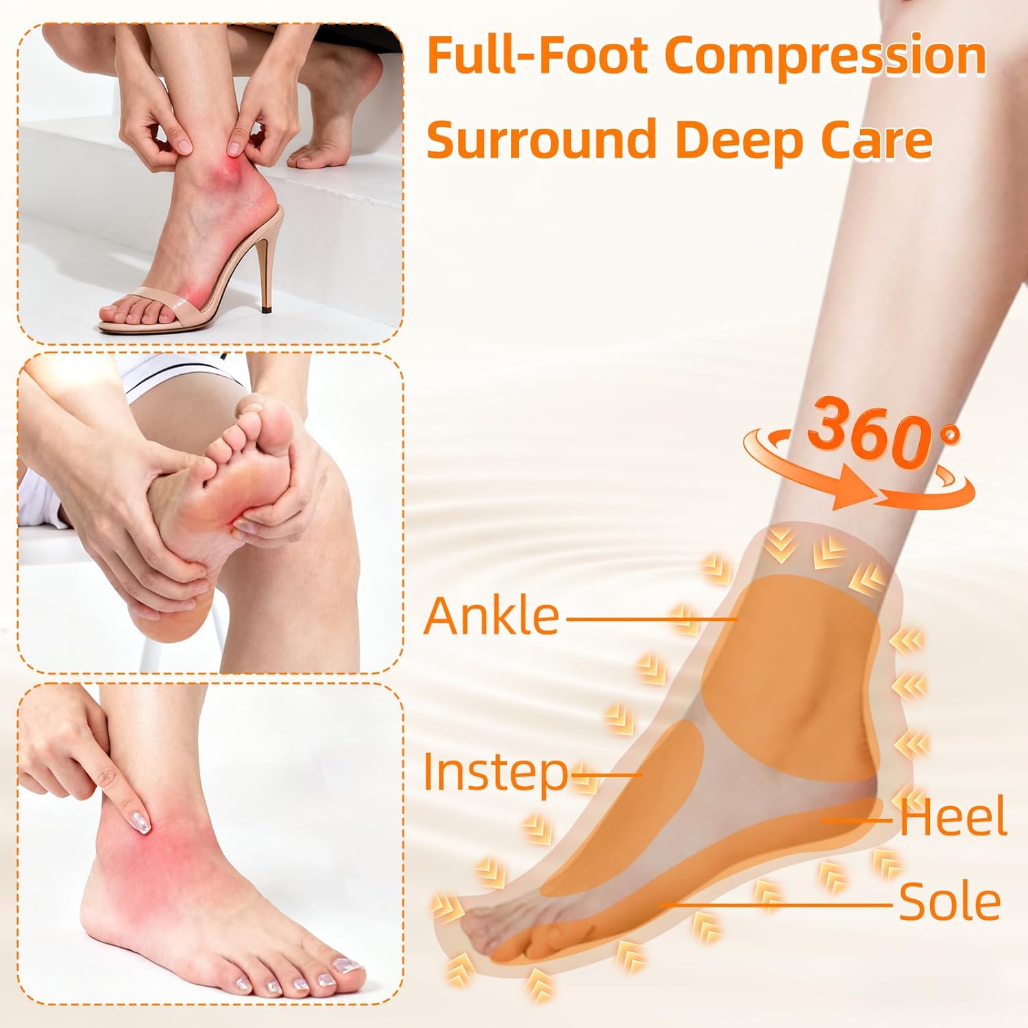 Portable Air Compression Ankle and Foot Massager with Heat for Pain Relief and Circulation, Smart Timer, Cordless Foot Massager for Neuropathy, Gifts for Mom Dad Men Women (Size 6 to 10,1PC)