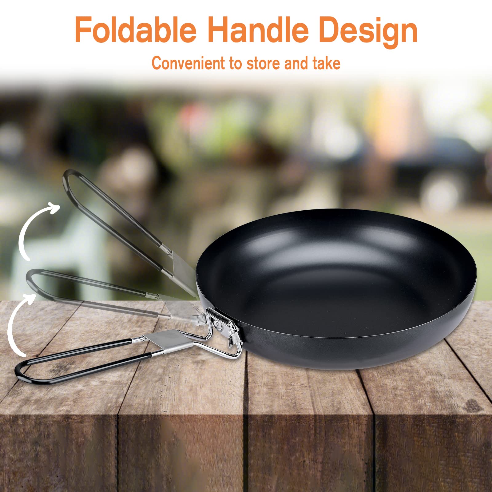 Wok portatile pieghevole da campeggio, padella in ferro da esterno con base piatta, padella antiaderente da 24 cm, padella per campeggio picnic escursionismo