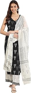 Libas Printed Cotton Straight Kurta With Palazzos and Dupatta Price In India