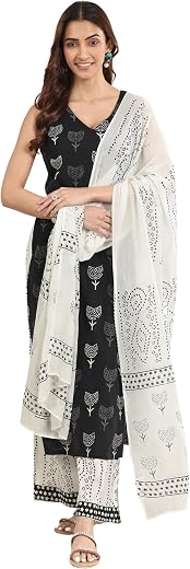 Libas Printed Cotton Straight Kurta With Palazzos and Dupatta