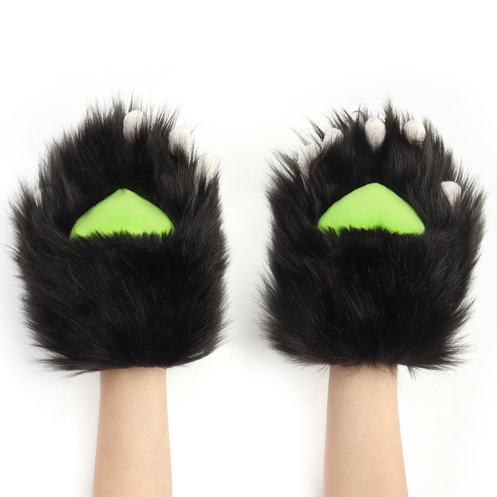 Zyharuko Unisex Black Green Wolf Paws Gloves Cats Glove With Claws Animal Paw Mittens Cosplay Halloween Fancy Party Costume Accessories Animal Foxes Mittens