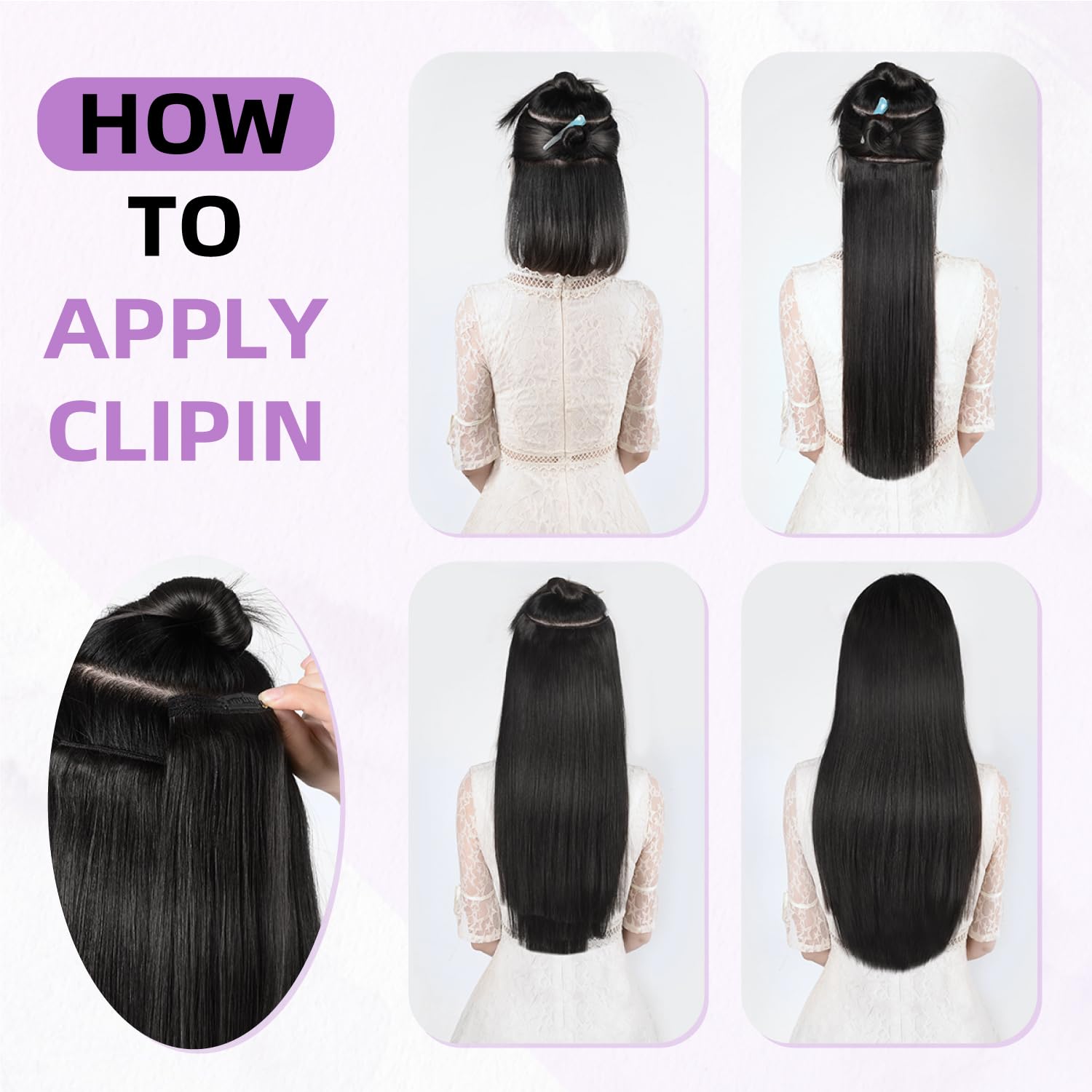20 Inch Clip-In Human Hair Extensions 105g 8pc Set Double Weft Amazon.com : Clip in Hair Extensions Real Human Hair, 20  main image 4