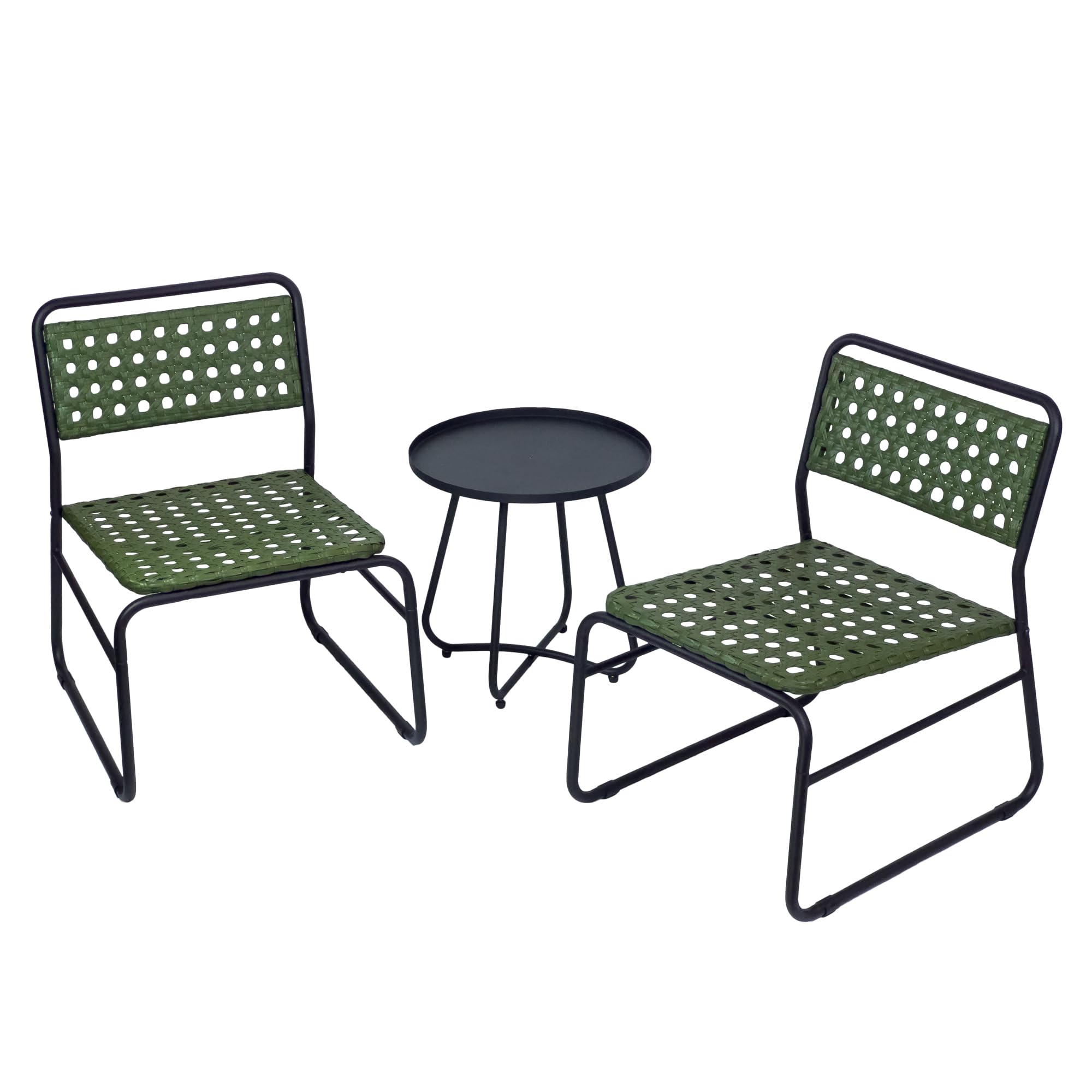 Kinger Home Olive 3-Piece Patio Bistro Table and Chairs Set of 2, Cast Aluminum Table and Handwoven Rattan Wicker Chairs, Outdoor Bistro Table and Chairs Set of 2