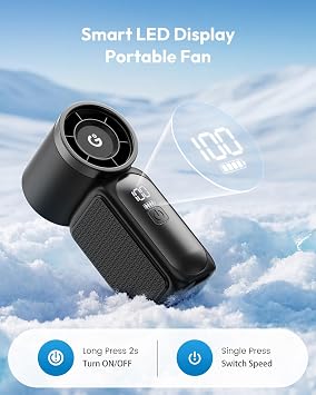 Gaiatop Portable Handheld Mini Fan, 6 Speeds 16900 RPM High Velocity Personal Fan with LED Display, USB Rechargeable, Mini Fan with Lanyard for Makeup, Travel, Outdoor for Women Girl Gift, Black