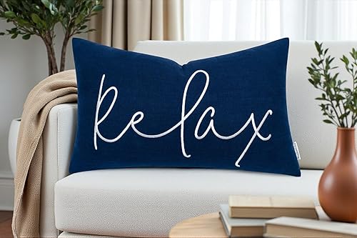 Miniatura 10 de Relax Sentiment - Funda de almohada decorativa bordada oblonga, decoración de dormitorio, inauguración de la casa, 12 x 20 pulgadas, natural