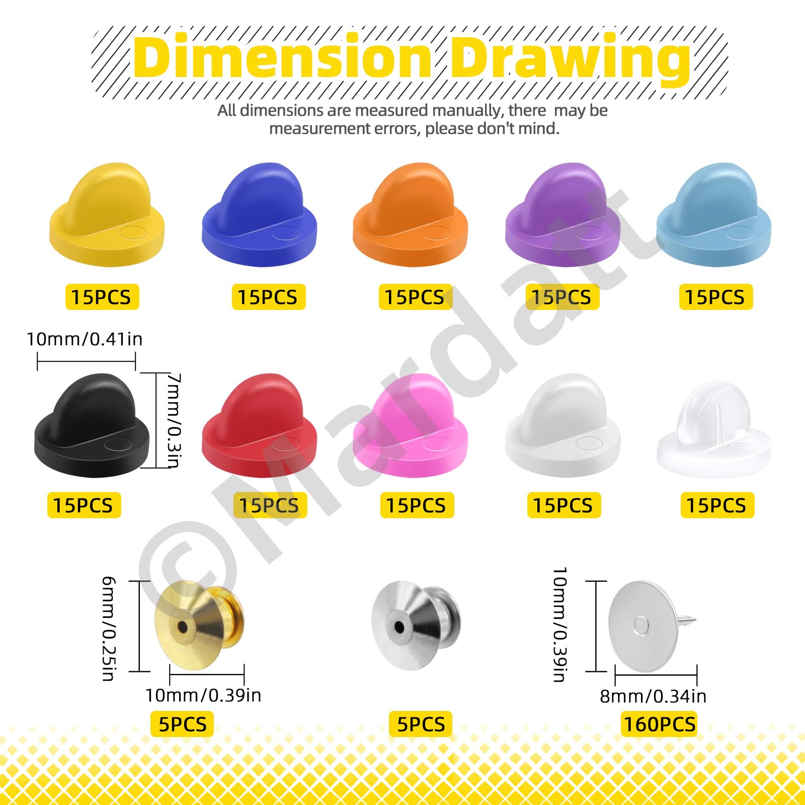 Mardatt 320Pcs Multicolor Rubber & Metal Pin Backs Set for Brooches Ties Hats Badges Replacement - Image 2