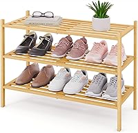 Smiry 3-Tier Bamboo Shoe Rack - Stackable Wooden Organizer for Entryway Closet Small Spaces, Sturdy Free-Standing Storage Natural