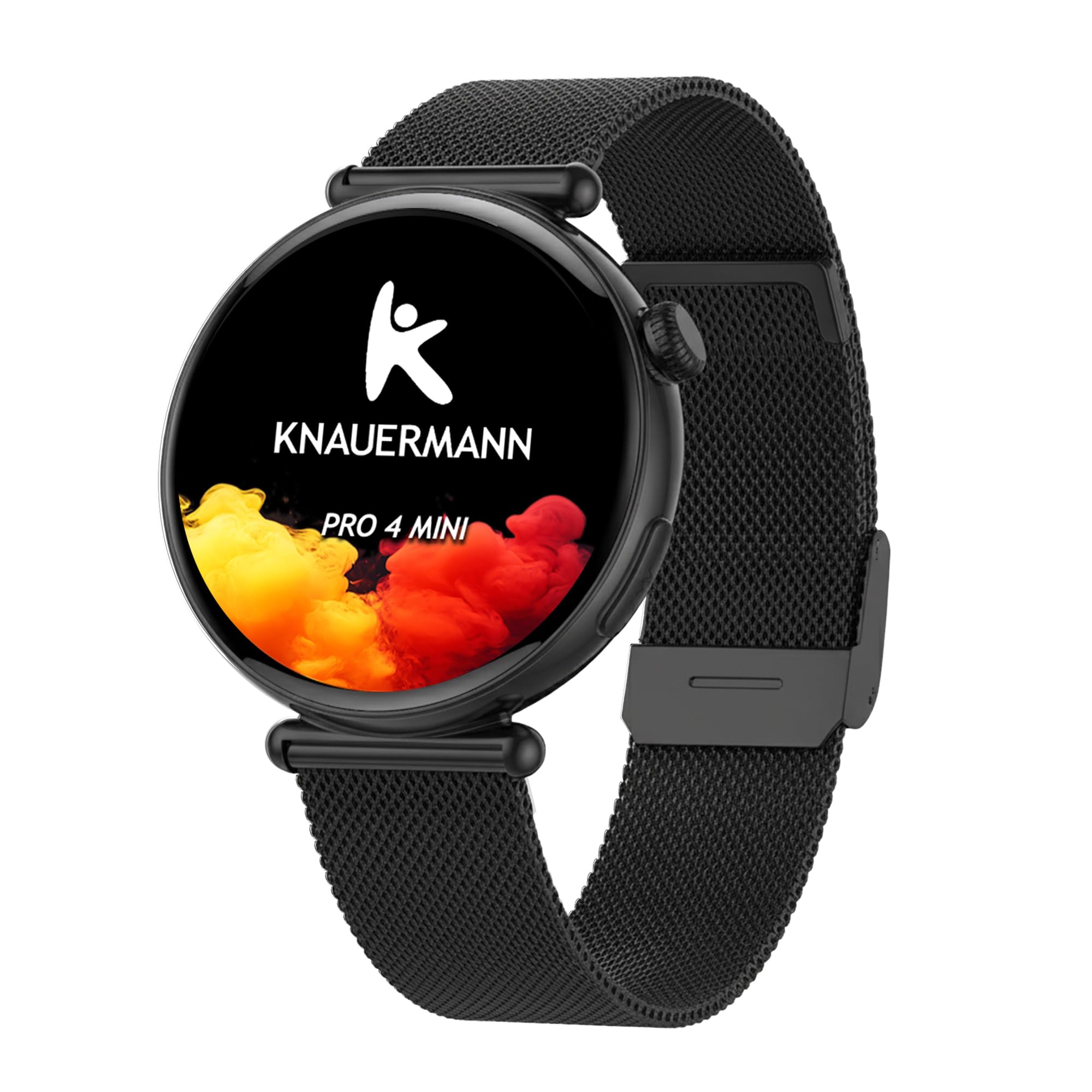 Knauermann PRO 4 MINI (2026) rond zwart - ECG gezondheidshorloge bloeddruk, hartslag en zuurstofmeting, slaapanalyse, telefonie, IP67, premium pakket