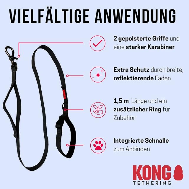 Foto 3 de 7 de KONG Correa para perros de 1,5 m de longitud, para perros medianos de hasta 30 kg, talla M