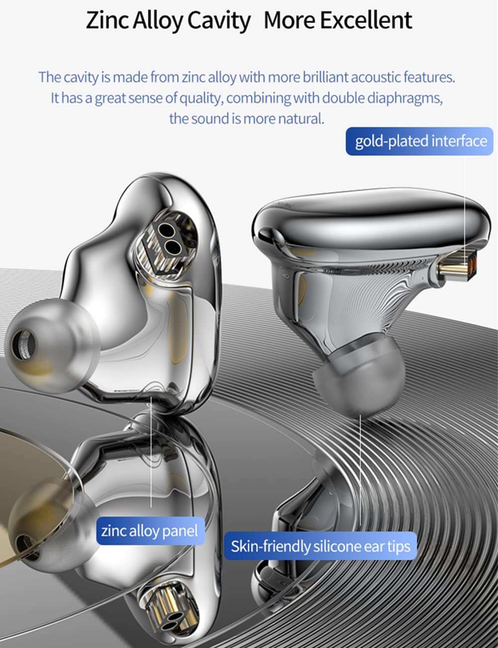 Yinyoo BLON BL-MAX in Ear Monitor, Dual Dynamic Drivers Headphones, Bass IEM Wired In-Ear Auricolari con guscio in lega di zinco Design elegante, cavo staccabile da 0,78 mm a 2 pin (blu, nessun mic)