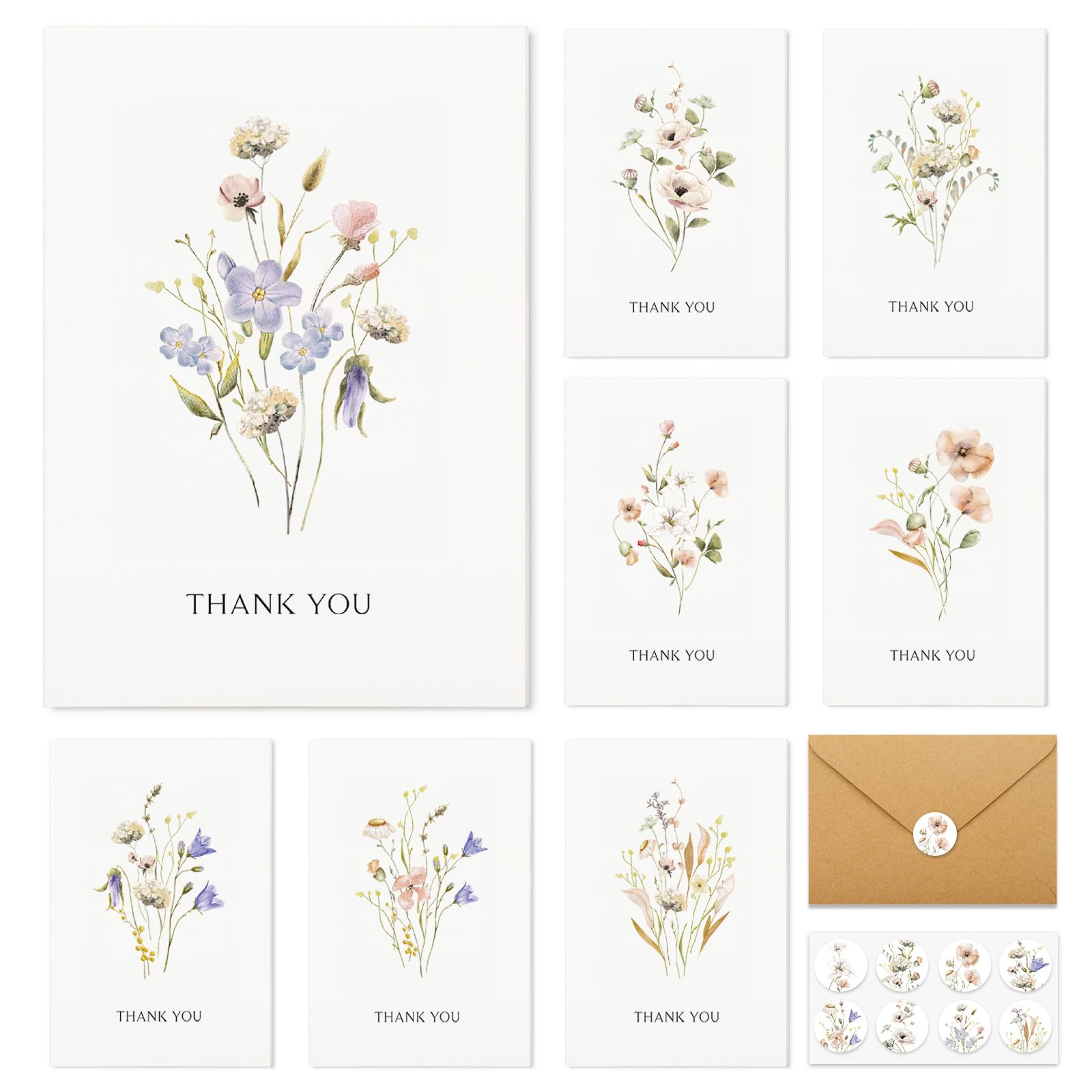 Thank You Cards with Envelopes - 32 Pack Wildflower Blank Cards With Envelopes & Stickers, Perfect for Wedding, Bridal Showers, Baby Showers, Birthday, All Occasions