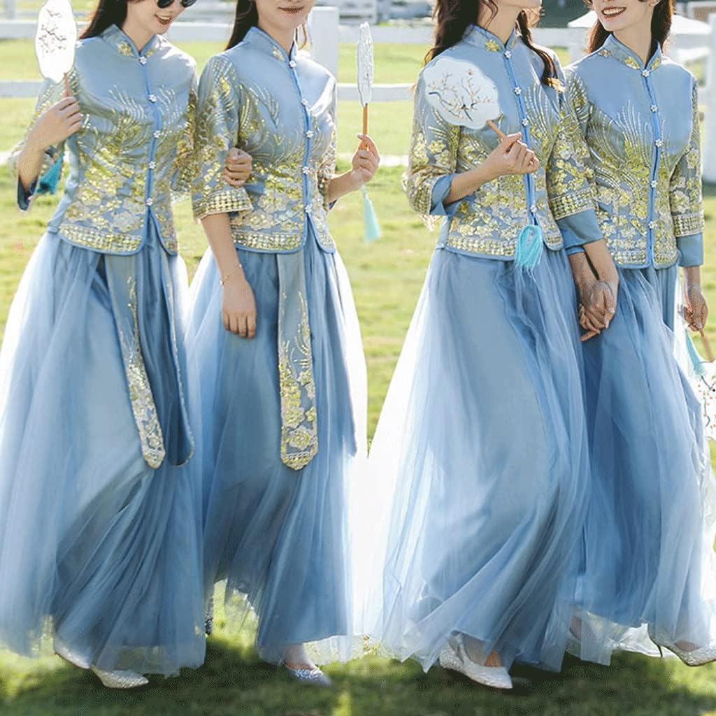 中国のブライズメイドドレス女性の花嫁のウェディングドレス中国風Xiuheチャイナドレスシスターグループドレスブライズメイドドレス (