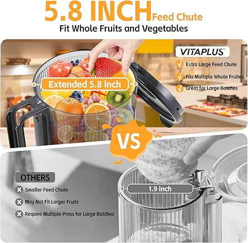 Miniatura 7 de Exprimidor de prensa en frío, exprimidor de masticación VITAPLUS 2025, nueva versión 2025, motor de inducción de CA de 46 rpm, máquina extractora de