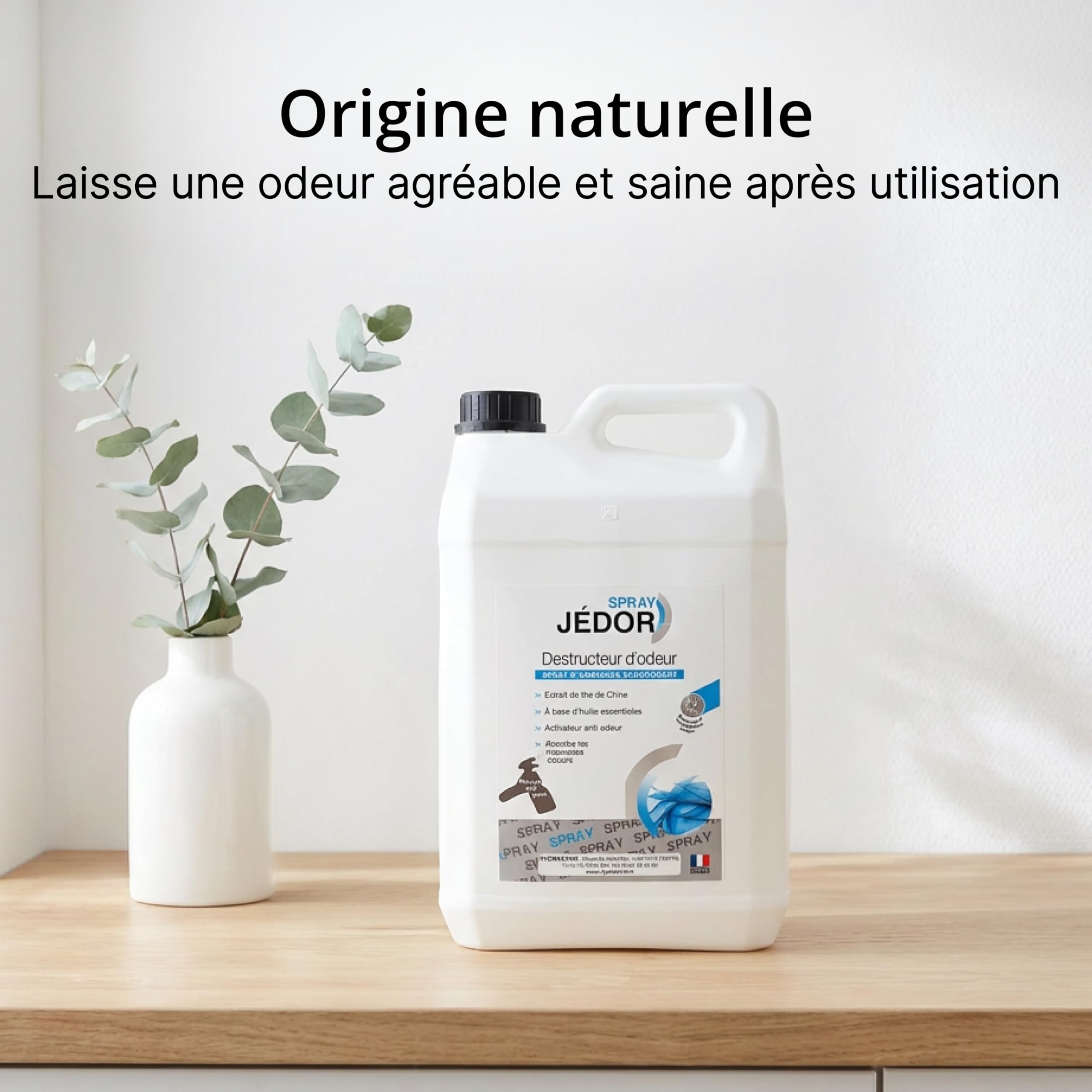Jedor Destructeur d'Odeur Bidon 5L – Désodorisant Maison à Base d'Huiles Essentielles - Anti Odeur Efficace - Neutralise les Mauvaises Odeurs & Parfume l'Air - Grand Format Économique - Made in France