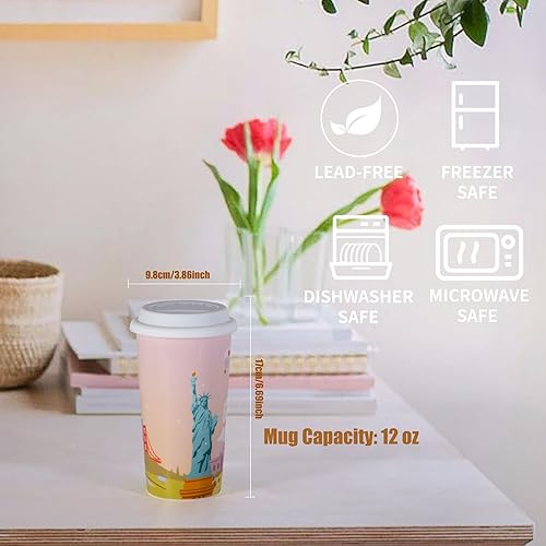 Miniatura 17 de Taza de café de viaje de cerámica, 12 onzas, portátil, taza de viaje con tapa, taza alta de doble pared, vaso para llevar para portavasos de NewDay