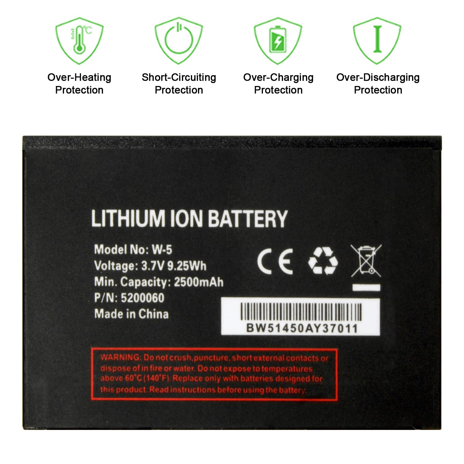 Replacement Battery W-5 for NetGear AT&T Unite Mobile Hotspot AirCard 770S 771S Battery 2500mAh