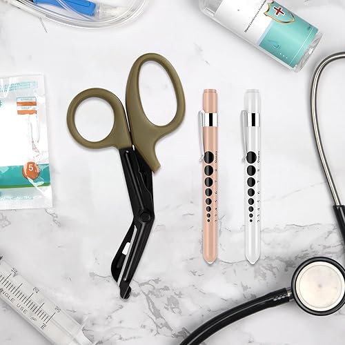 Miniatura 7 de GRICARE Paquete de 3 tijeras de trauma y luz de bolígrafo para enfermeras, bolígrafos médicos LED con medidor de pupila, tijeras de vendaje médico,
