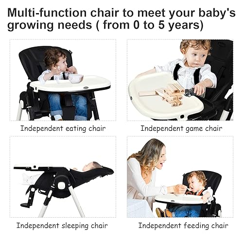 Miniatura 5 de INFANS Silla alta para bebés y niños trona plegable con múltiples respaldos ajustables reposapiés y altura del asiento bandeja extraíble cojín de