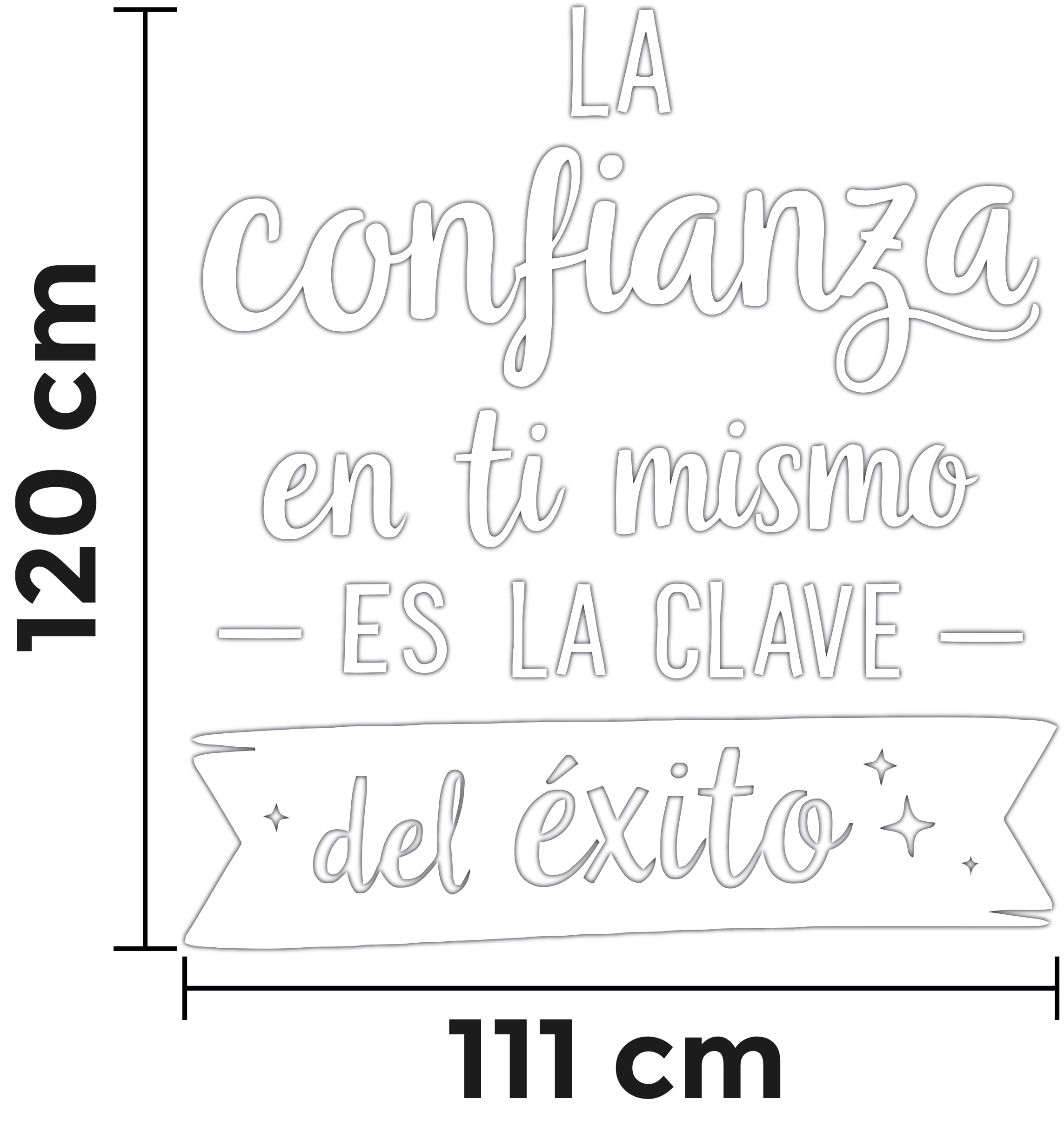 Vinilo Decorativo de Pared con Frase Motivadora "La Confianza en Ti Mismo es la Clave del Éxito" | Adhesivo para Hogar u Oficina | Pegatina con Mensaje Inspirador (Blanco, 120 x 111 cm)