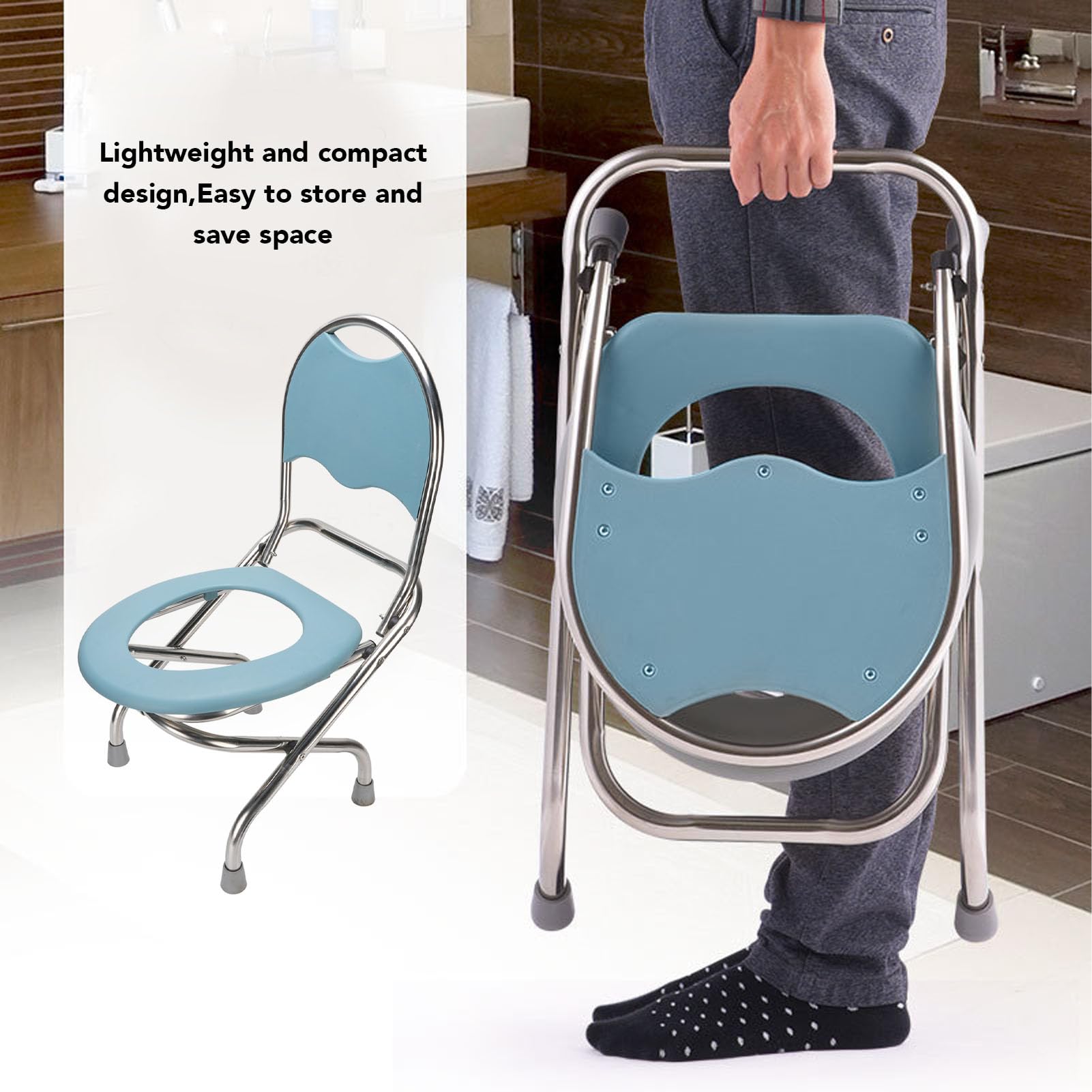 Przenośne Krzesło Toaletowe, Składany Sedes Ze Stali Nierdzewnej Z Oparciem Ergonomiczne, Antypoślizgowe Krzesło Toaletowe Z Miękkim Siedziskiem Dla Dorosłych, Seniorów I Osób (30cm) (38 cm) (42cm)