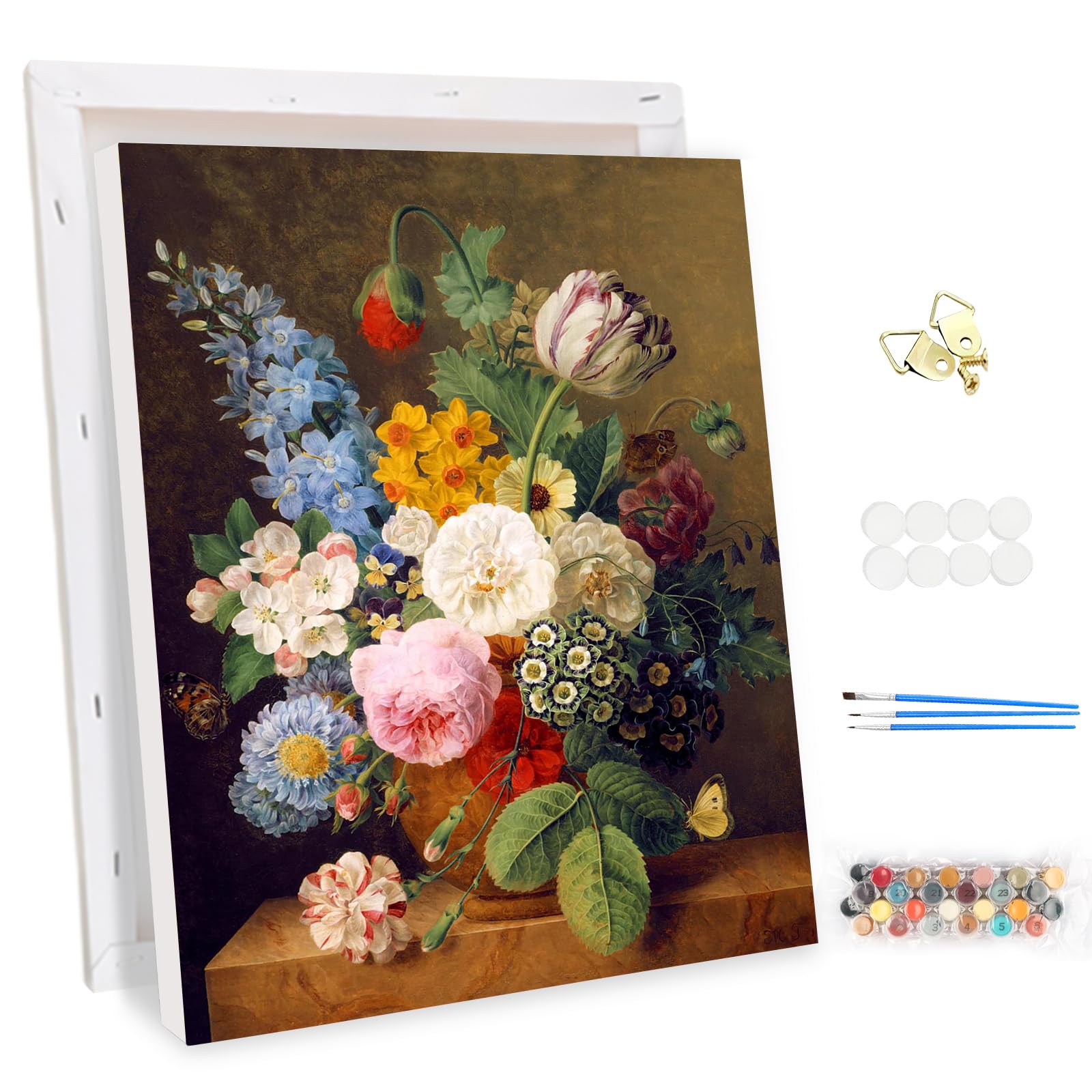 MEIYUDA Pintar por Numeros Adultos con Marco Flores Diversas, DIY Cuadro al óleo con Números para, Kit de Pintura al óleo Digital para Adultos de Lienzo, Decoración para el Hogar 30x40cm