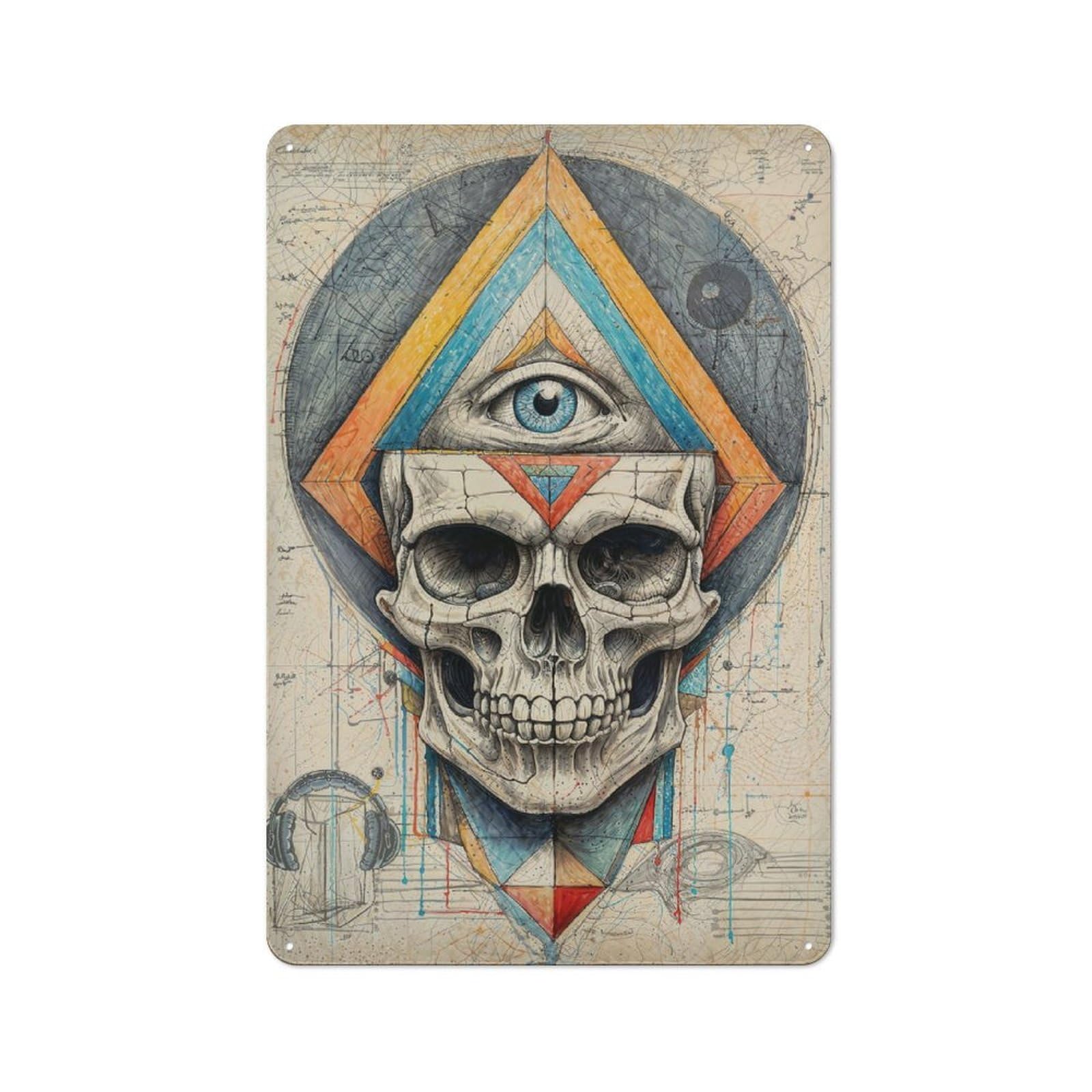 Geometric Skull Abstract Retro-style Metal Sign 30x20cm for Guest Room Or Hallway, for Hallway Wall Decor Fans