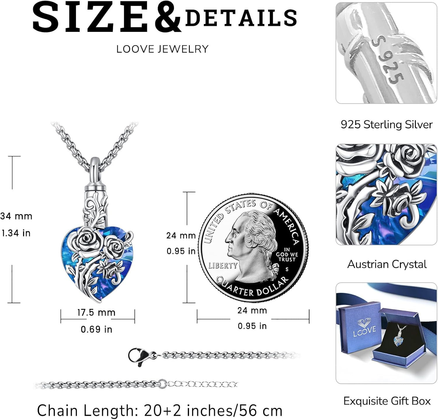 Urn Necklace for Ashes for Women/Men 925 Sterling Silver Cremation Jewelry w/Funnel Filler Memorial Jewelry Gifts - Image 5