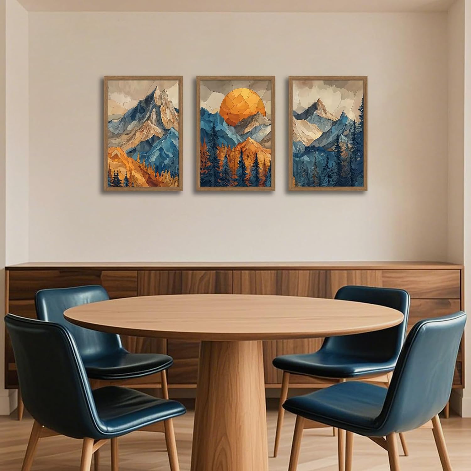 Mountain Wall Art Set of 3 Framed, Abstract Landscape Canvas Print image 4