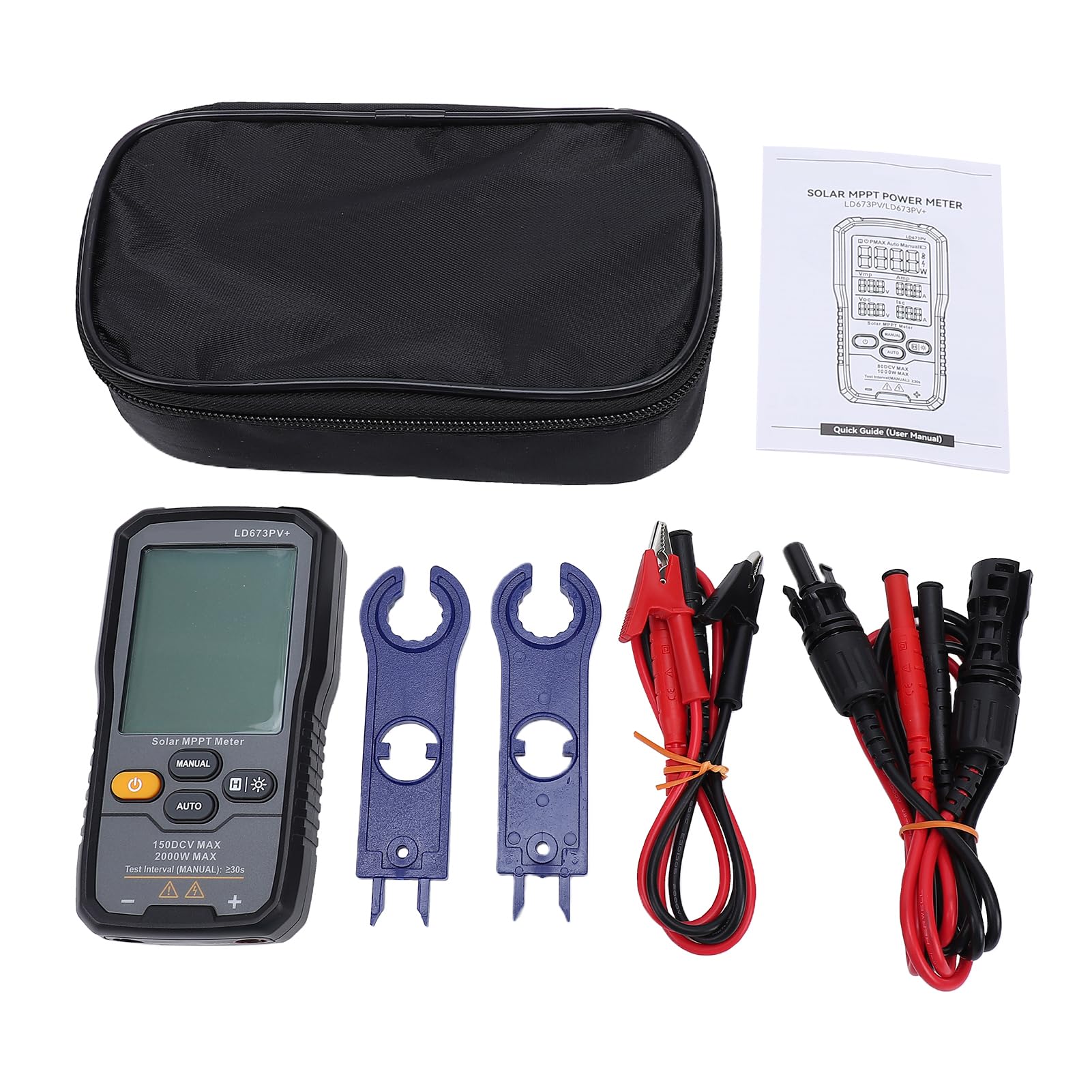 Cryfokt Tester Paneli Słonecznych, Tester Paneli Słonecznych 2000 W Miernik MPPT z Wyświetlaczem LCD, Automatyczny Ręczny Watomierz do Pomiaru Punktu Mocy dla Panelu Fotowoltaicznego