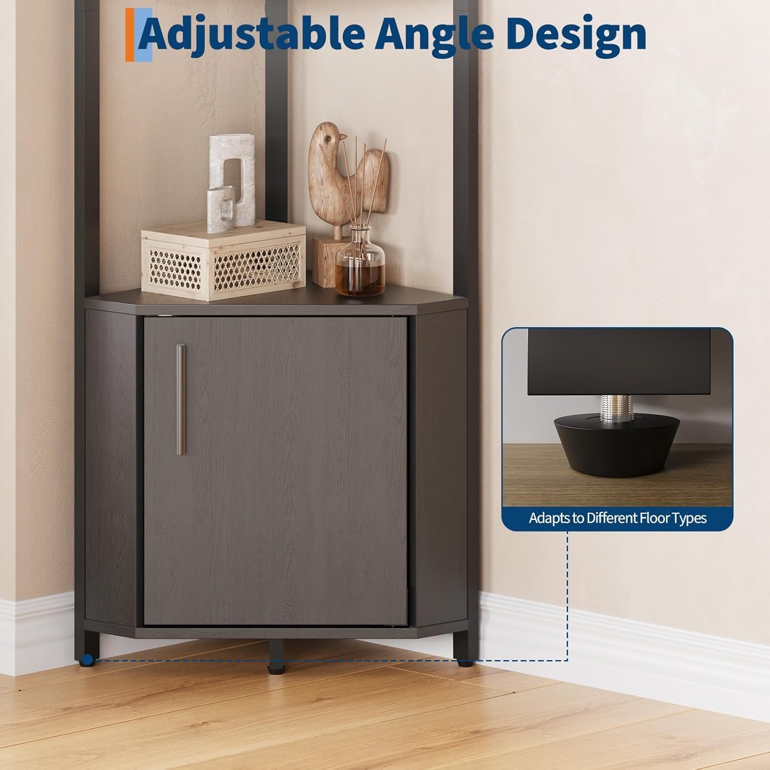 5-Tier LED Corner Shelf – Modern Black Metal Frame & Wooden Shelves, Adjustable Brightness Lighted Display Rack, Space-Saving Storage for Kitchen, Living Room, Bedroom, Home Office, Easy