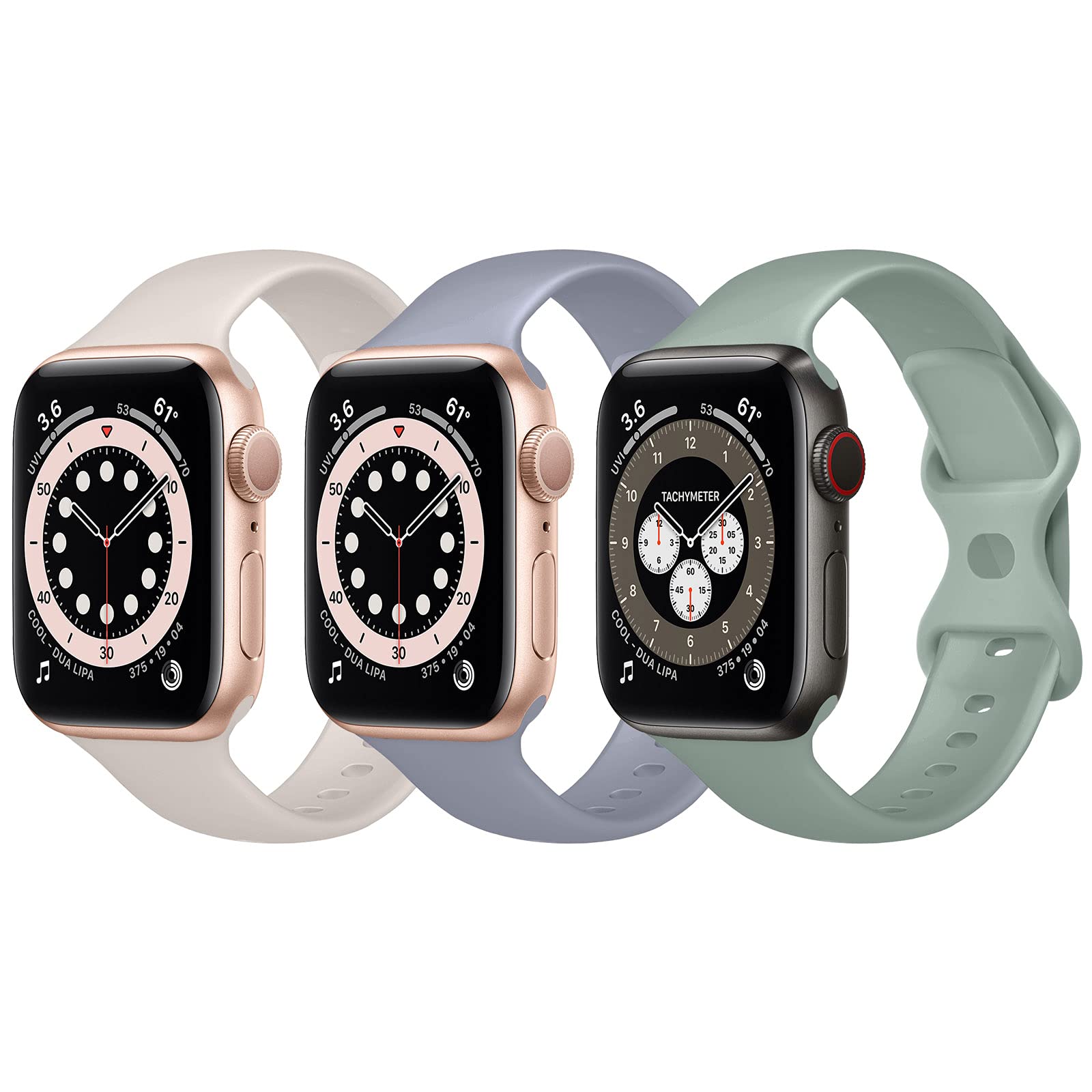 LANGXIAN 3 Pack Compatible with Apple Watch Band 38mm 40mm 41mm M/L,Sport Soft Silicone Strap Replacement Bands Compatible for Apple iwatch Series 7/6/5/4/3/2/1/SE(Stone/Lavender Gray/Pine Green)