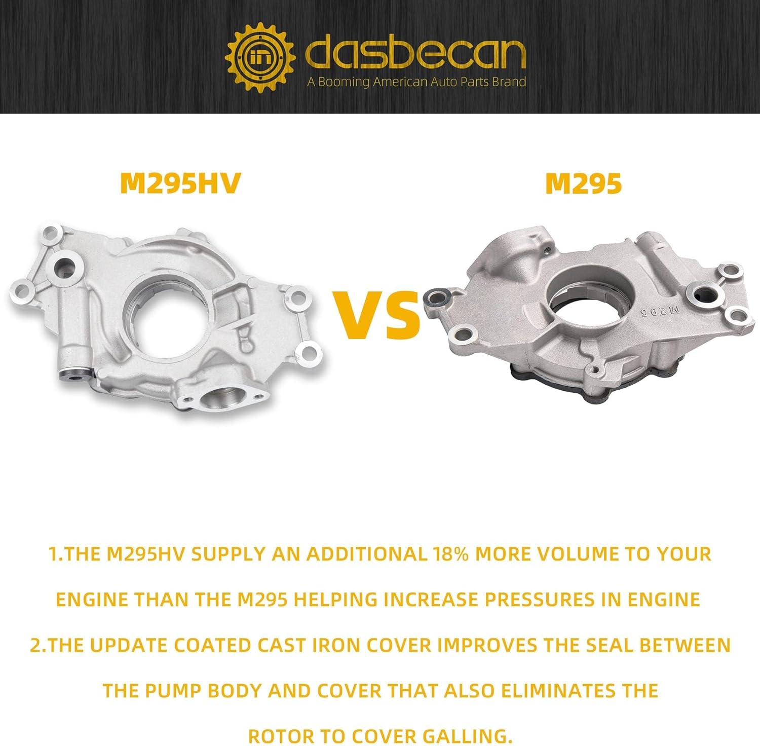 Dasbecan M295HV High Volume Melling Oil Pump kit Compatible with 4.8L 5.3L 6.0L Silverado Avalanche Suburban Tahoe Trailblazer GMC Sierra Yukon Cadillac Escalade, with Gaskets and Balancer Bolt
