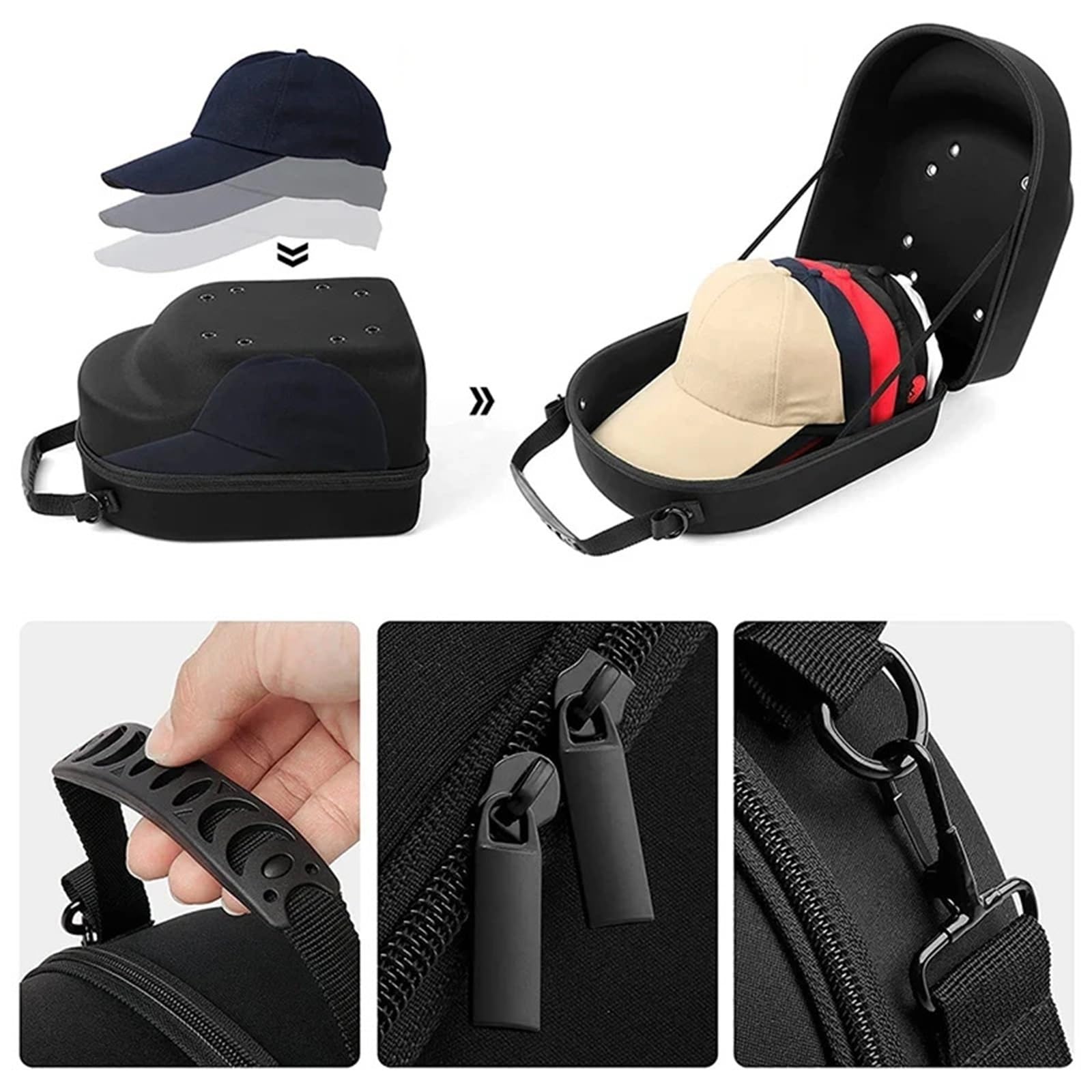 Custodia Rigida Per Berretto Borsa for cappelli for portatile | Borsa da esposizione da viaggio for berretto da baseball anti-pressione Borsa da esterno Guscio rigido nero for la casa