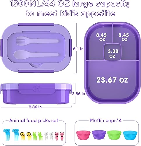 Miniatura 5 de Lonchera Bento para niños y adultos, estilo bento, 44.0 fl oz, tamaño de porción ideal a prueba de fugas, para adolescentes y niños, sin BPA, para