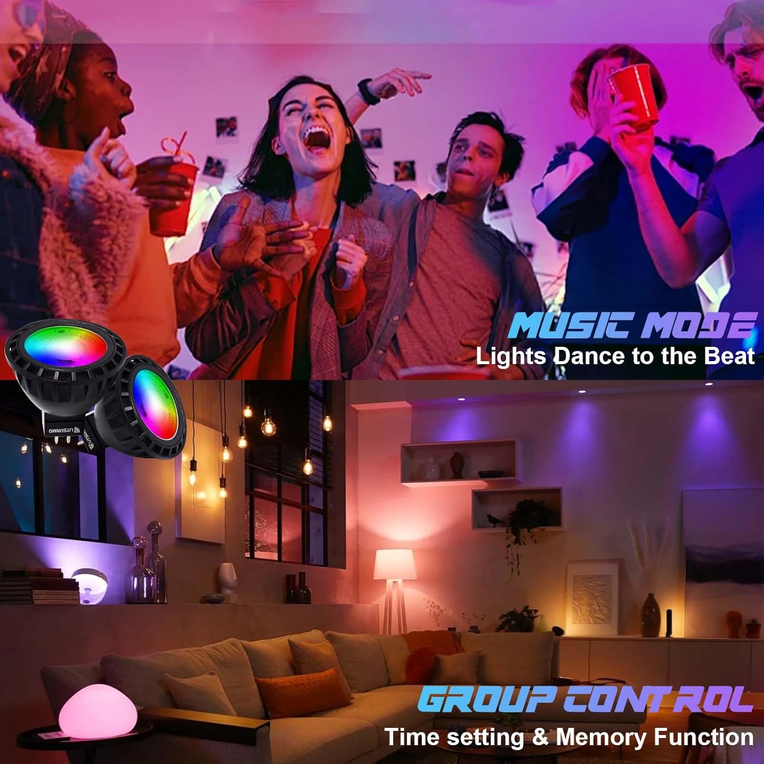 MR16 LED Bulb Dimmable Color Changing 12 V, RGBCW Bluetooth Light Bulb 6W Smart GU5.3 LED Bulb, Lights Dance to The Beat for Outdoor Landscape, Hotel, Living Room, Bedroom, Office, 1Pack