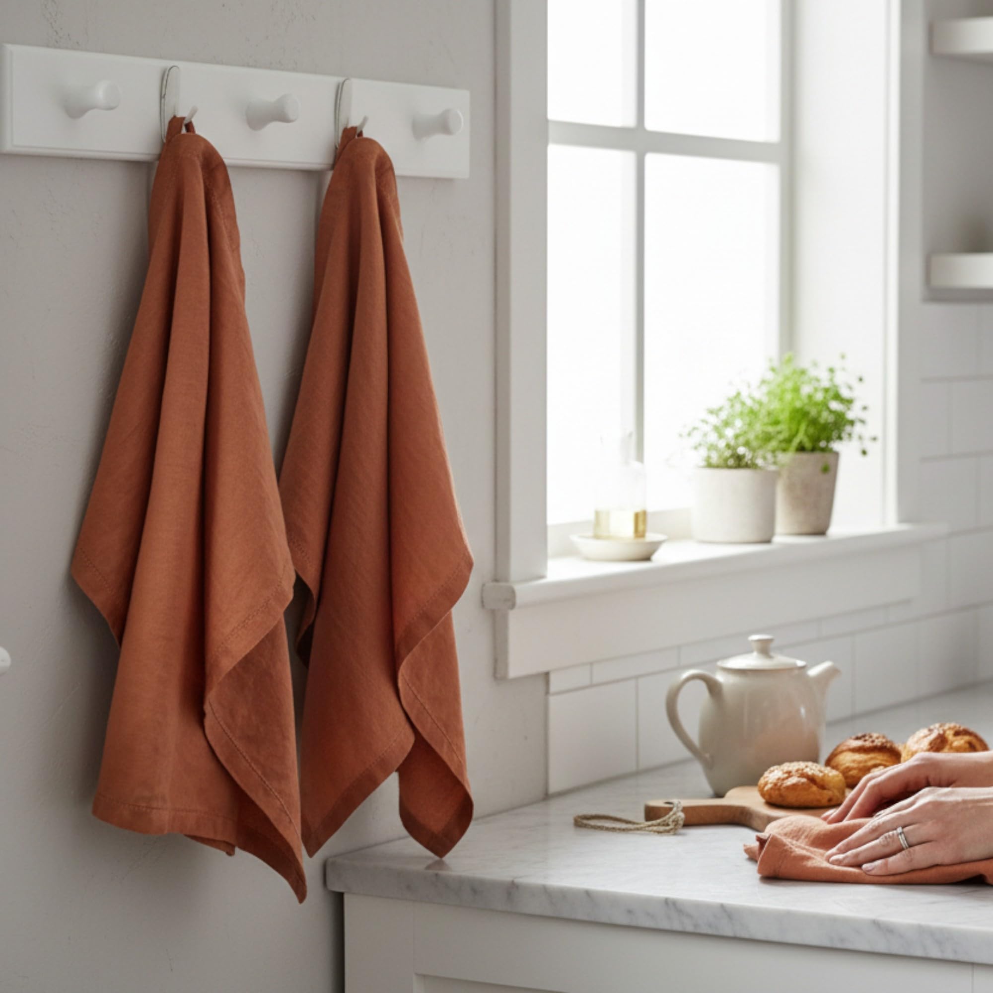 Set di 2 strofinacci da cucina in lino, 50 x 68 cm, 100% puro lino lavato con pietre e orlo a giorno, set da 2 pezzi