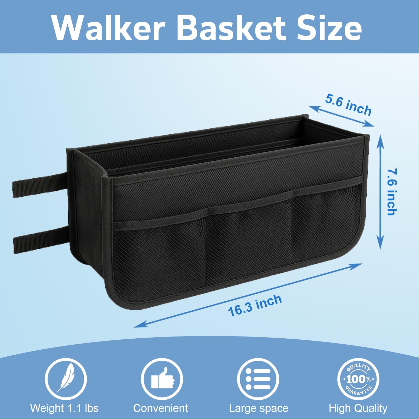 Walker Basket - Bolsa plegable con portavasos - Se adapta a caminantes plegables (negro)