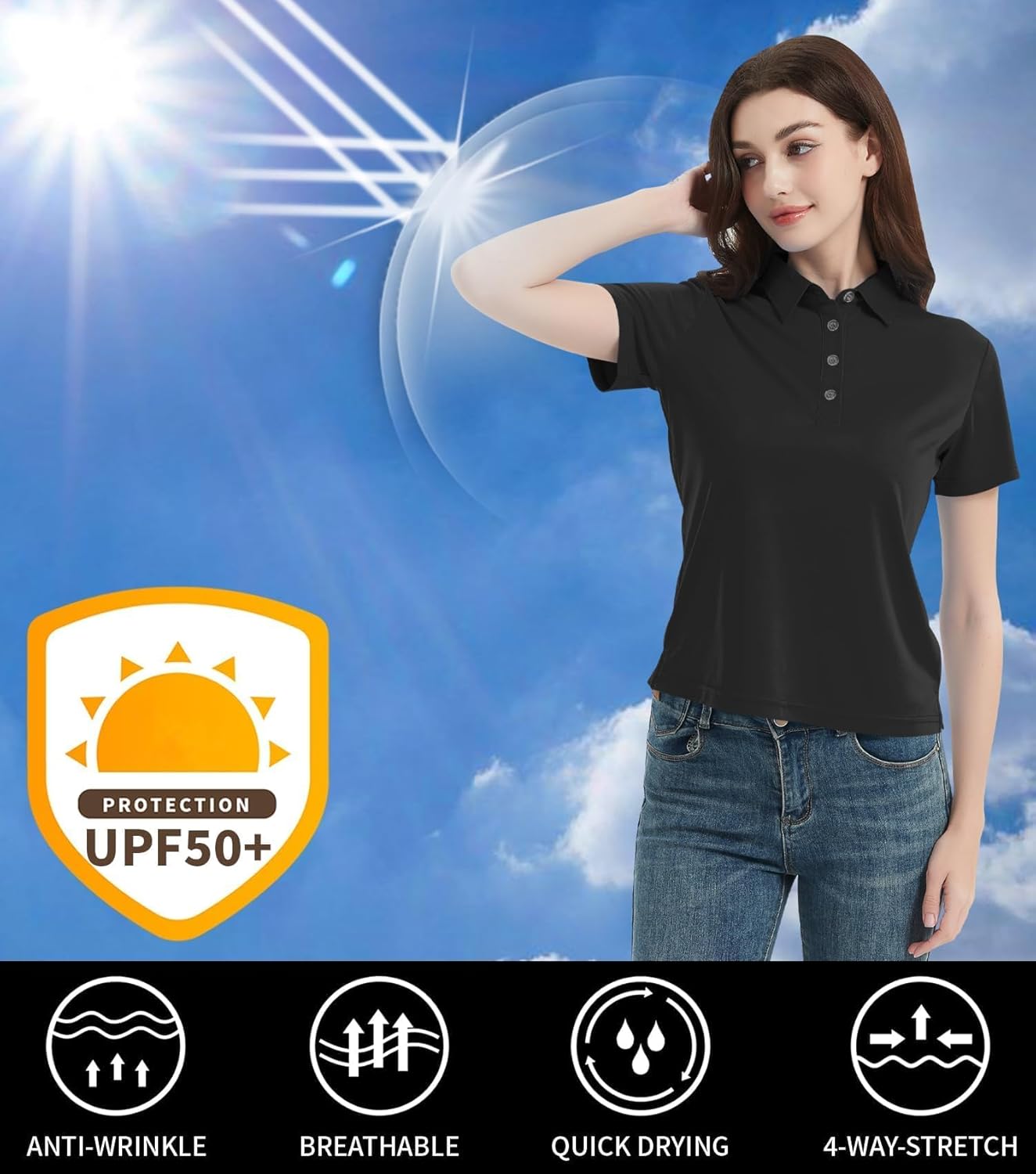 Women's Polo Shirts UPF 50+ Casual Work Quick Dry 4 Buttons Short Sleeve Collared Golf Shirt XS-4XL - Image 5